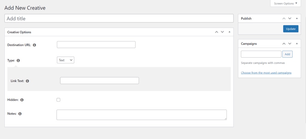 Screenshot of Easy Affiliate Add New Creative feature