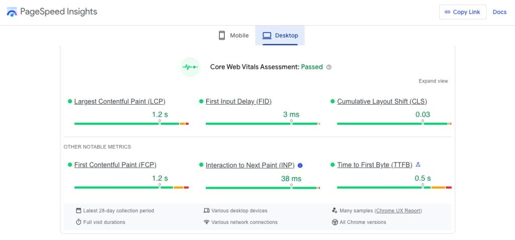 Google PageSpeed Insights Screenshot