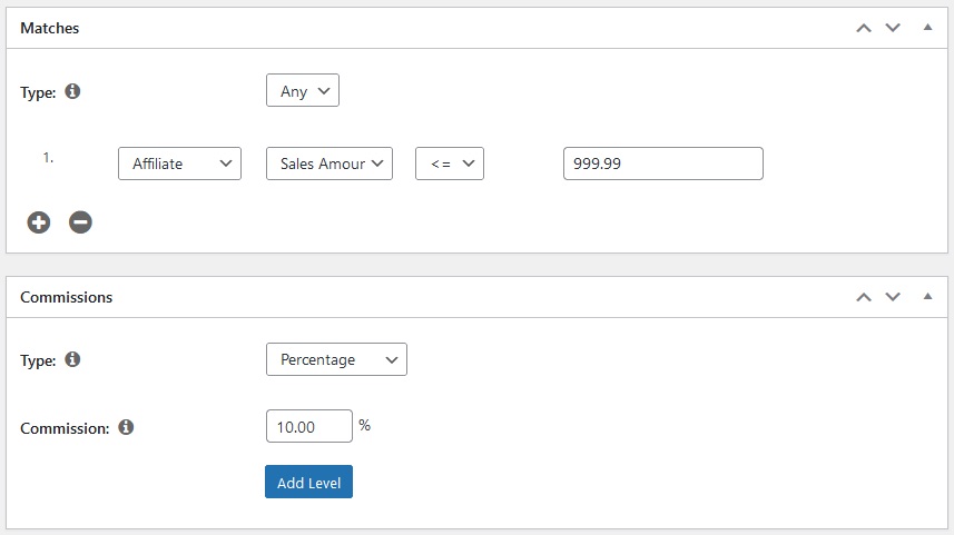Screenshot of Easy Affiliate's custom rules setting for special commission rates
