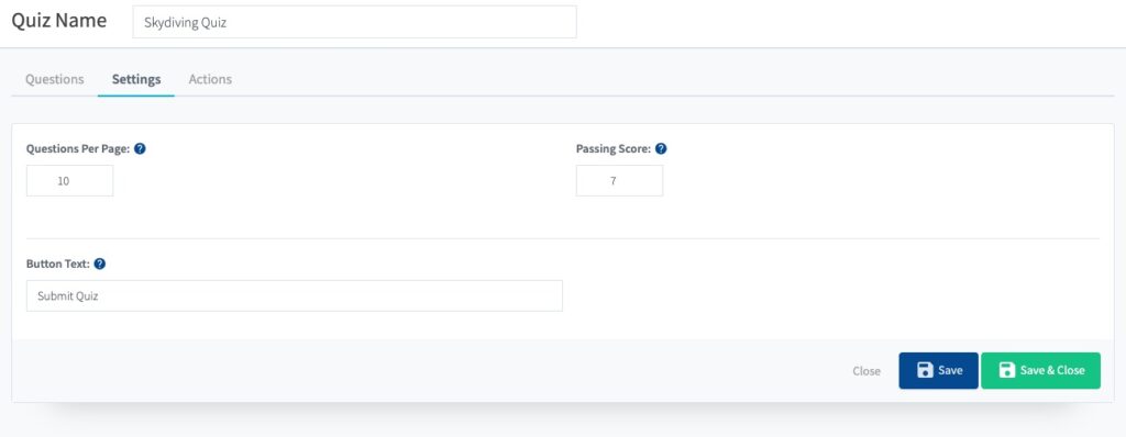 LMS Quiz passing score screenshot