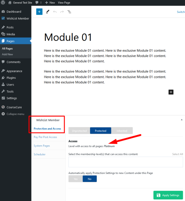WishList Member - "Access" Section