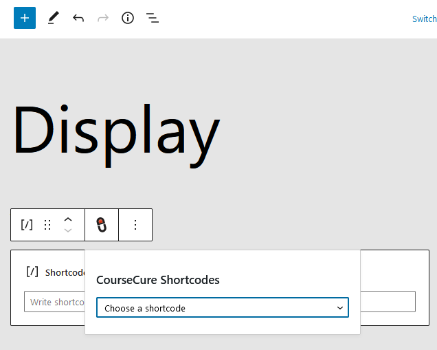 CourseCure Shortcode Inserter - Select a Shortcode