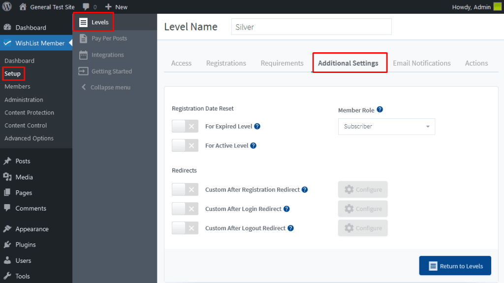 Membership Levels with WishList Member - Additional Settings