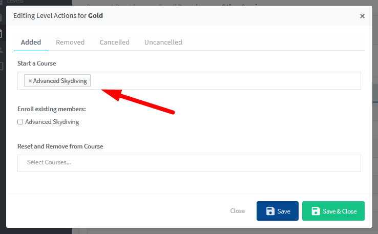 Sensei LMS Integration with WishList Member - Editing Membership Level Actions