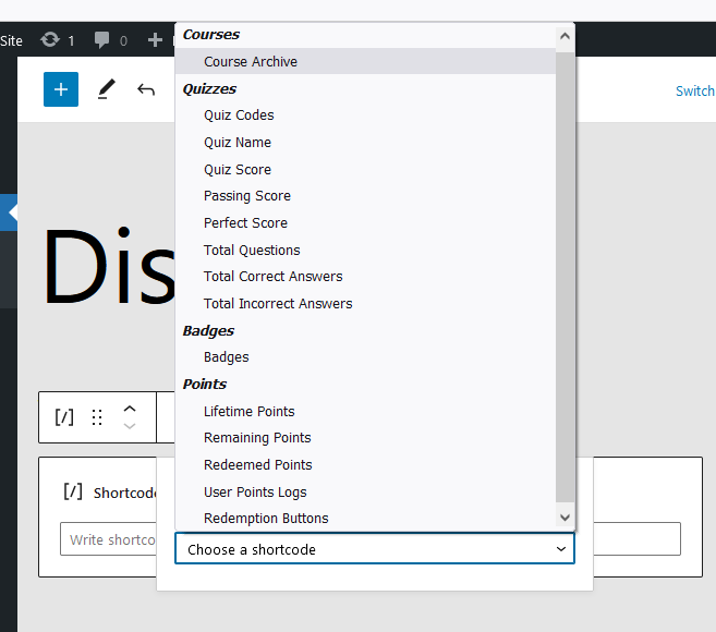 CourseCure Shortcode Inserter - Select a Shortcode