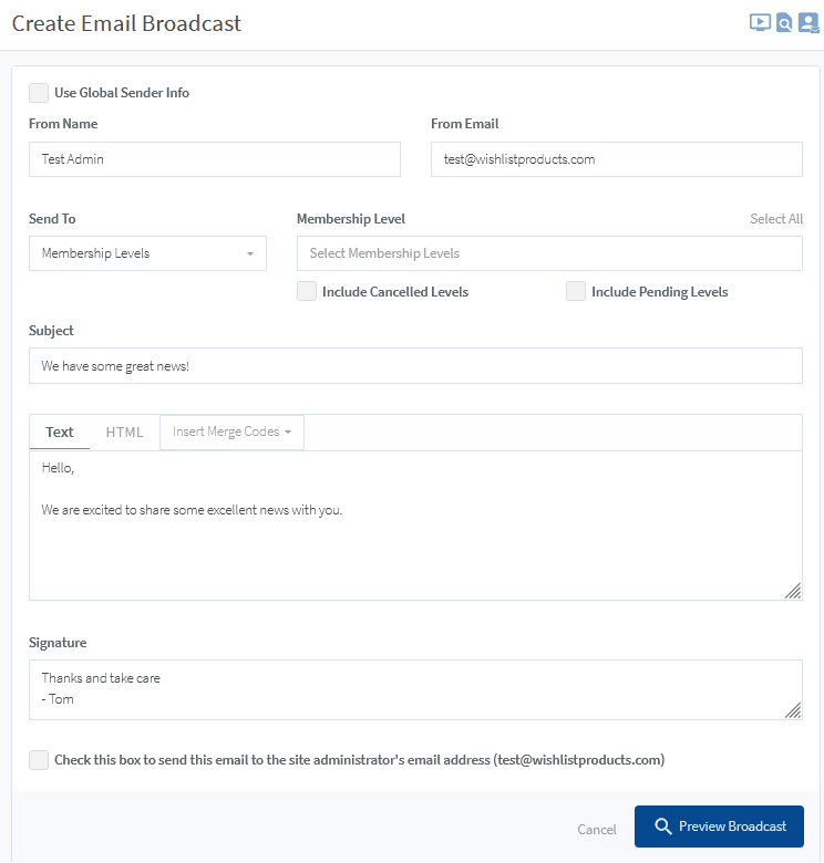 Email Broadcasts - WishList Member