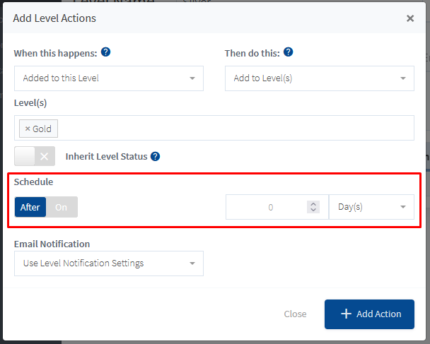Level actions schedule