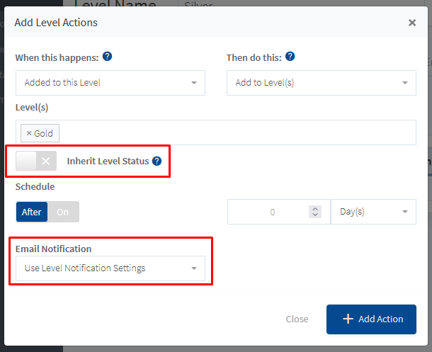 Inherit Level Status for Level Actions