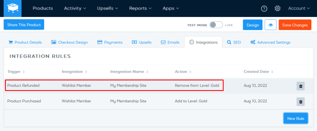 SamCart Integration with WishList Member - Integration Rules