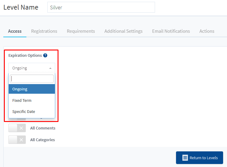 Expiration Options (Limited Time Access)