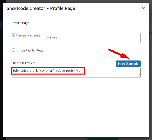 Shortcode Creator - Stripe Profile Page