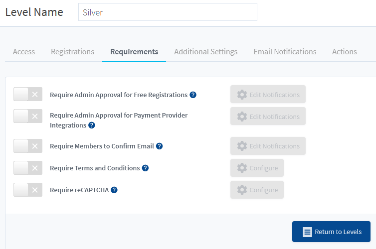 WishList Member Registration Requirements Settings