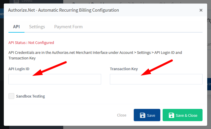 Adding API Login ID and Transaction Key inside WishList Member