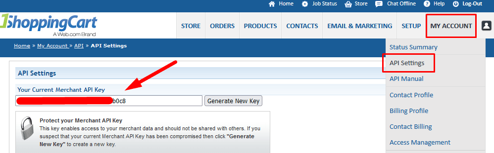 1ShoppingCart API Key