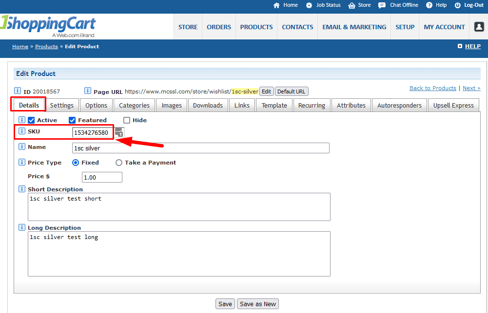 pasting product SKU to 1ShoppingCart