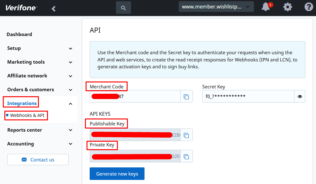 getting webhooks and API inside 2Checkout