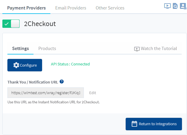 2Checkout and WishList Member successfully connected