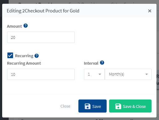 Editing 2Checkout Product for membership levels