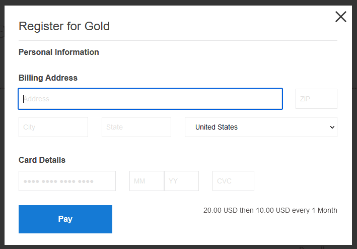 payment form popup 