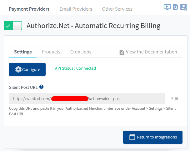 Custom Authorize.net settings inside WishList Member