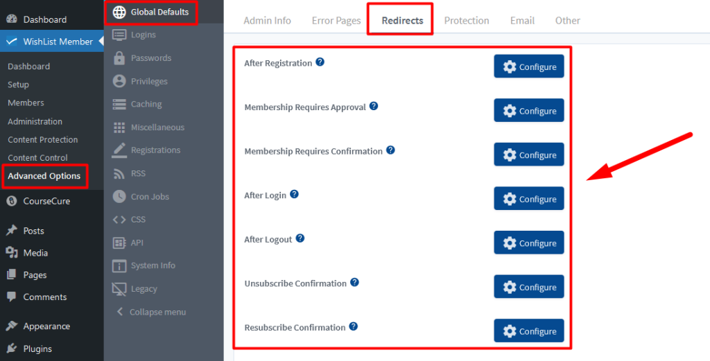 WishList Member Redirects