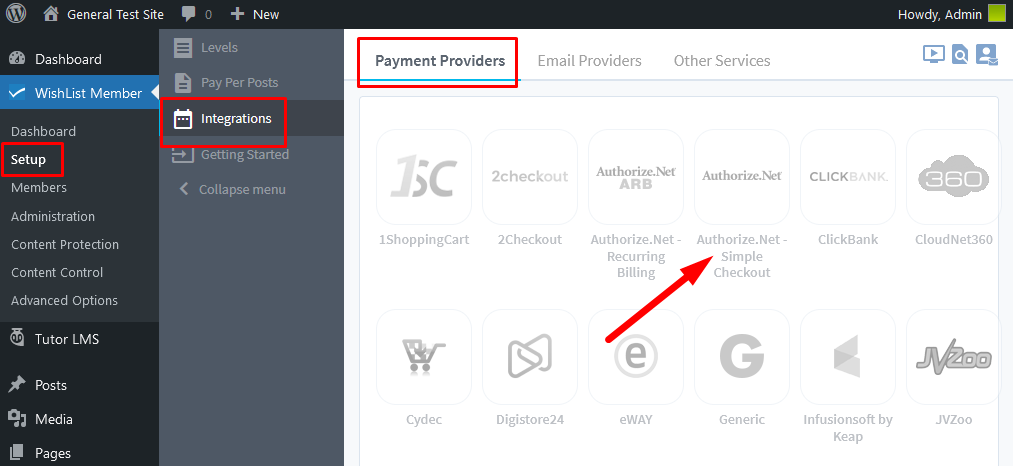 Enable Authorize.net - Simple Checkout inside WishList Member