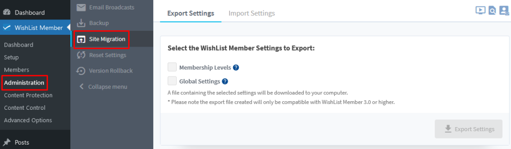 Migrate Site - WishList Member