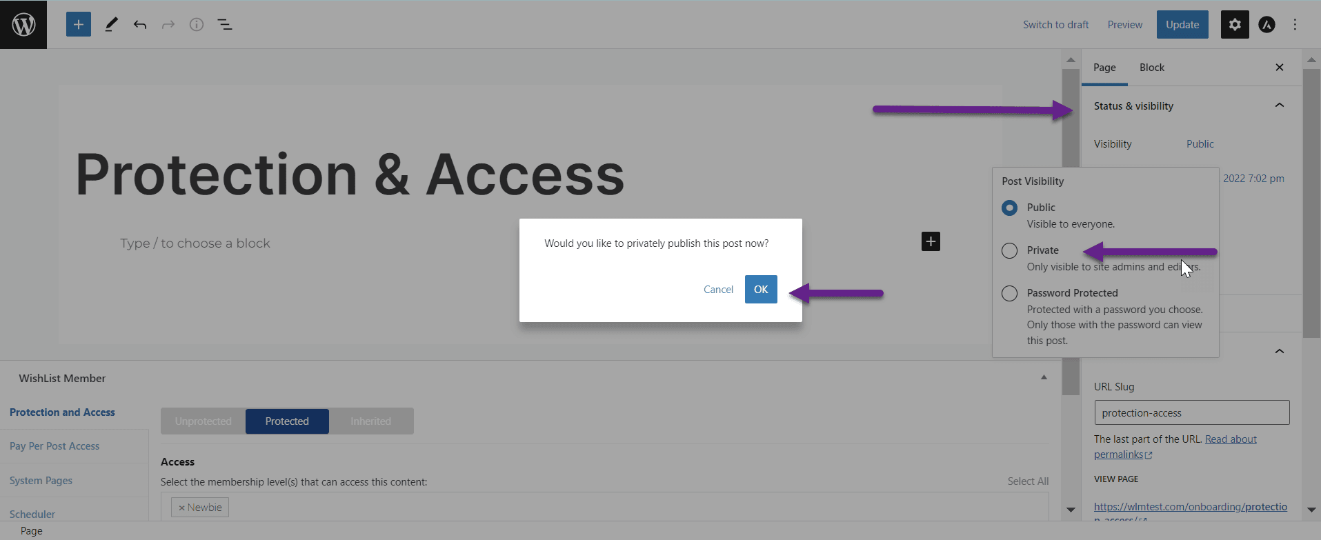wordpress page visible to only users