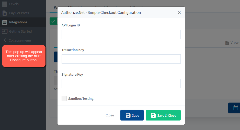 Integration section of WishList Member
