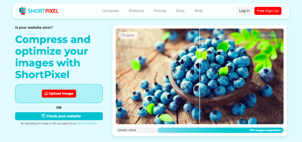 ShortPixel image optimization homepage screenshot