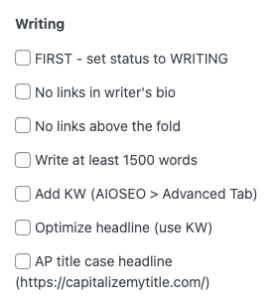 Strive style checklist