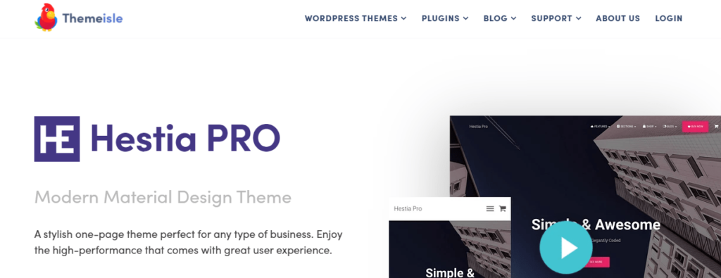 Screenshot of Hestia PRO home page